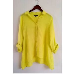For Cynthia 100% Linen Yellow Neon Button Down Shirt Size M Legenlook Minimalist